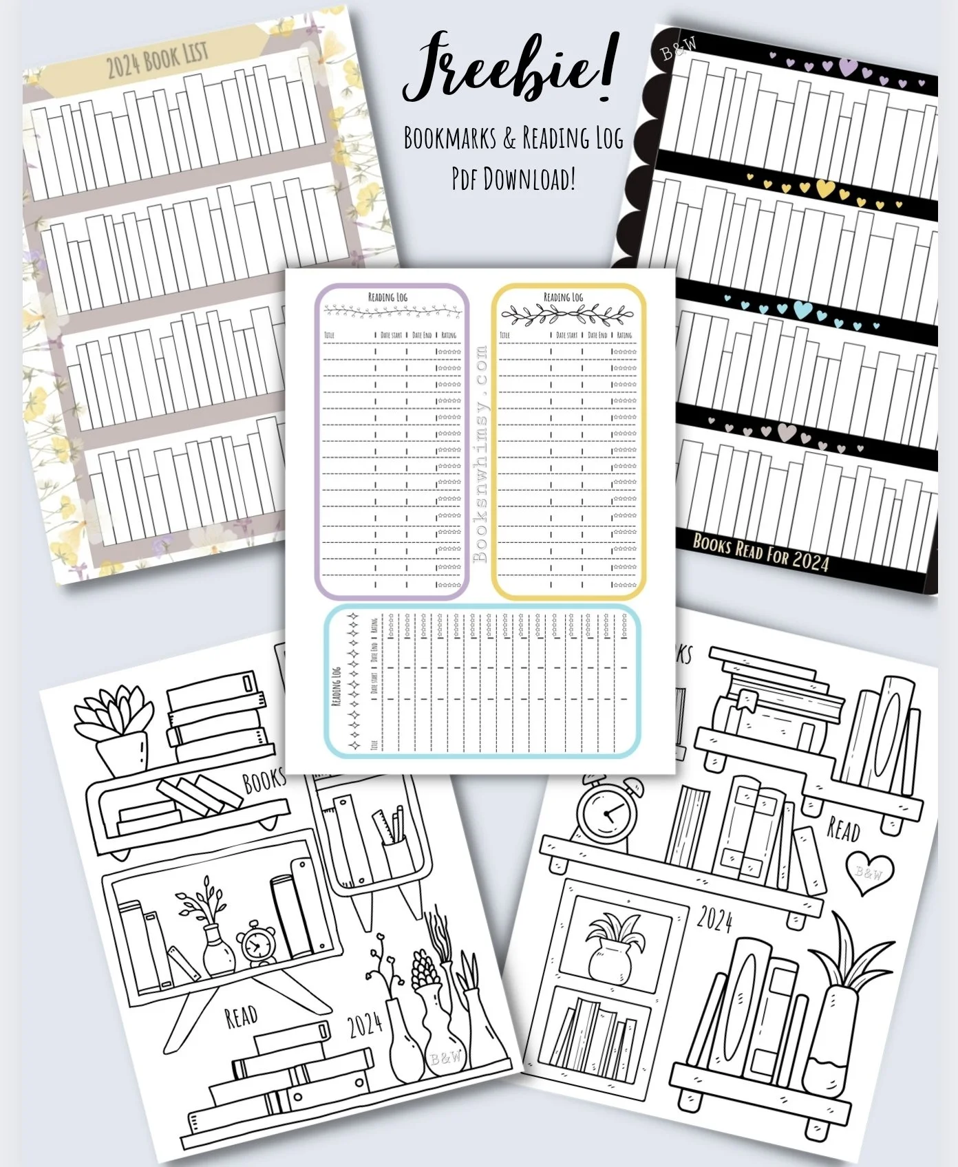 free bookmark & reading log pdf — books & whimsy